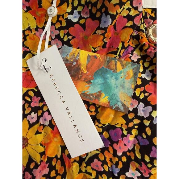 Rebecca Vallance Dress Womens 10 Black Multi Arles Midi Floral Pearl Buttons - Picture 3 of 12